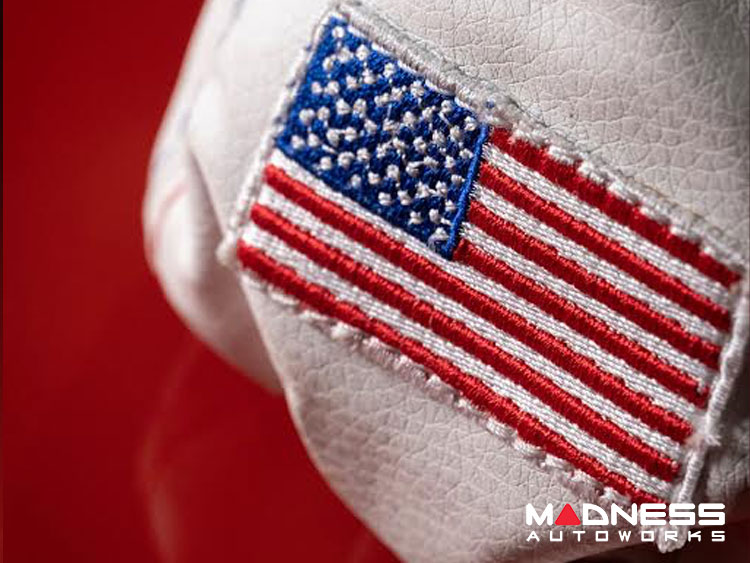 FIAT 500 Gear Shift Boot - Black Italy - White Leather w/ American Flag & Red/ Blue Stitching